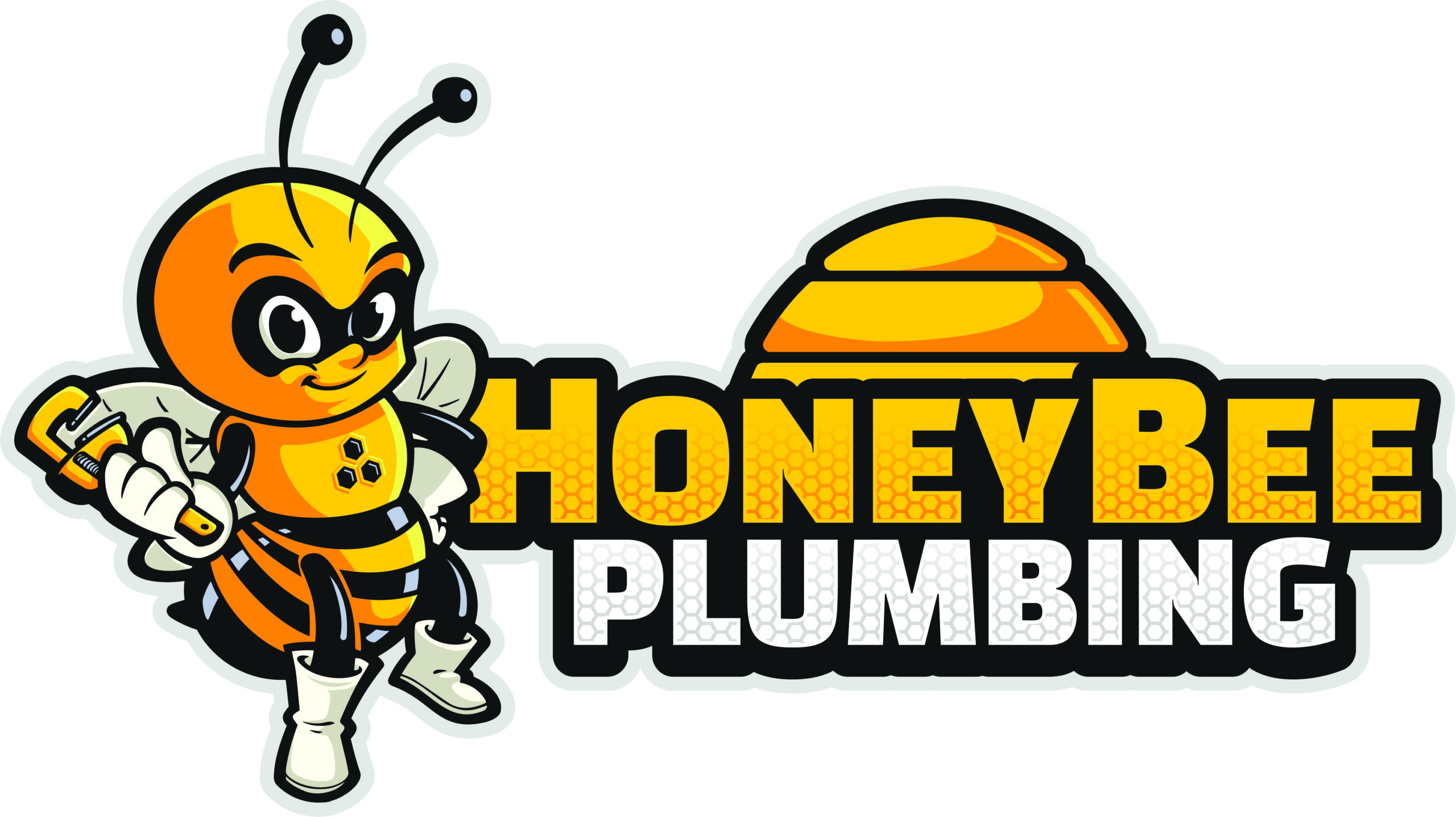 Honey Bee Plumbing logo with honey bee mascot