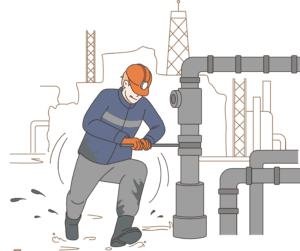 Professional Plumbers at Work: Safe and Efficient Solutions - Honey Bee Plumbing Cartoon drawing of a plumber using a wrench to work on pipes.