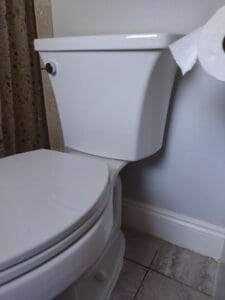 A newly installed pressure-assist toilet by Honey Bee Plumbing