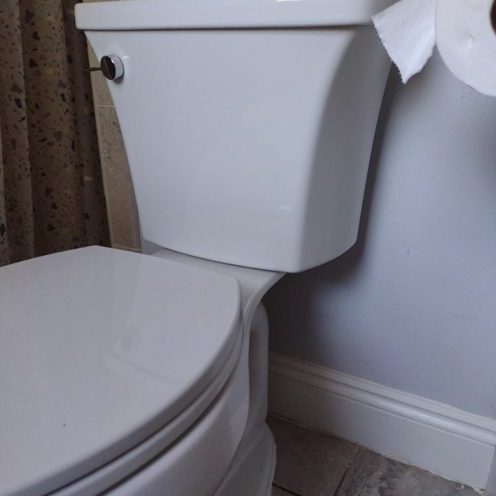 A newly installed pressure-assist toilet by Honey Bee Plumbing