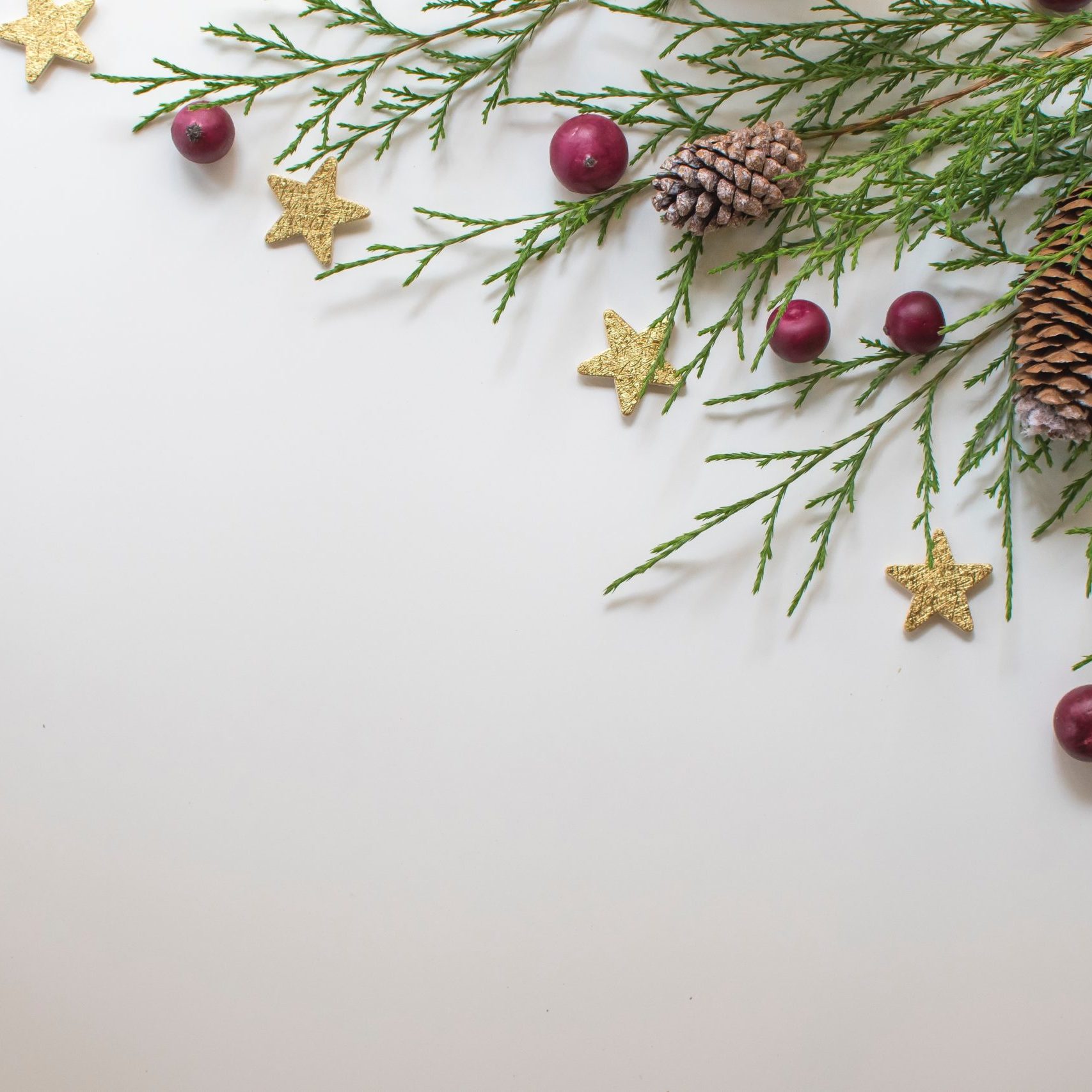 A Seasonal Celebration: Christmas Pine, Pine Cones, and Decorations Festive holiday image featuring Christmas pine, pine cones, and decorations on a matte background